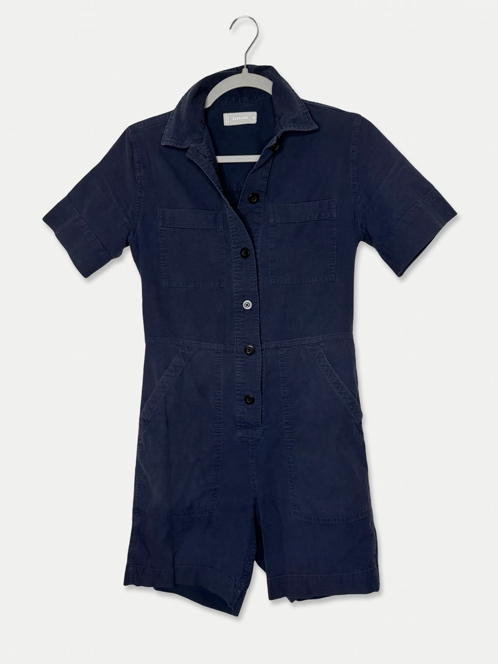 Everlane Navy Cotton Utility Romper Short Sleeve Jumpsuit Size 00
